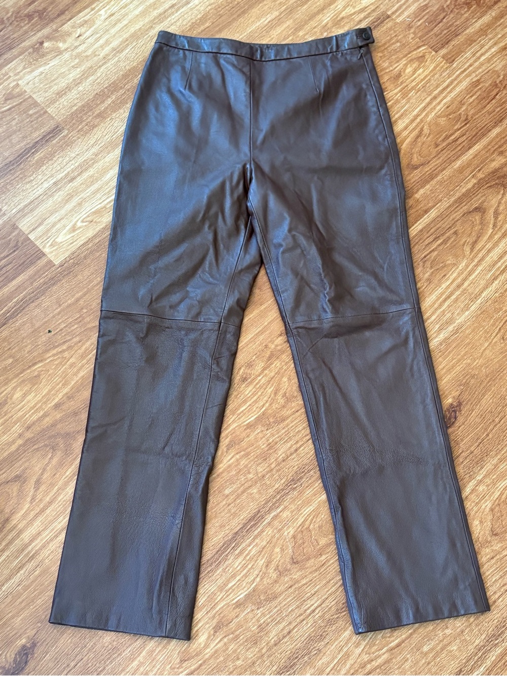 Vintage CLIO Brown Leather Pants High Rise Straight Leg Flat Front Side Zip 14 - Picture 2 of 10